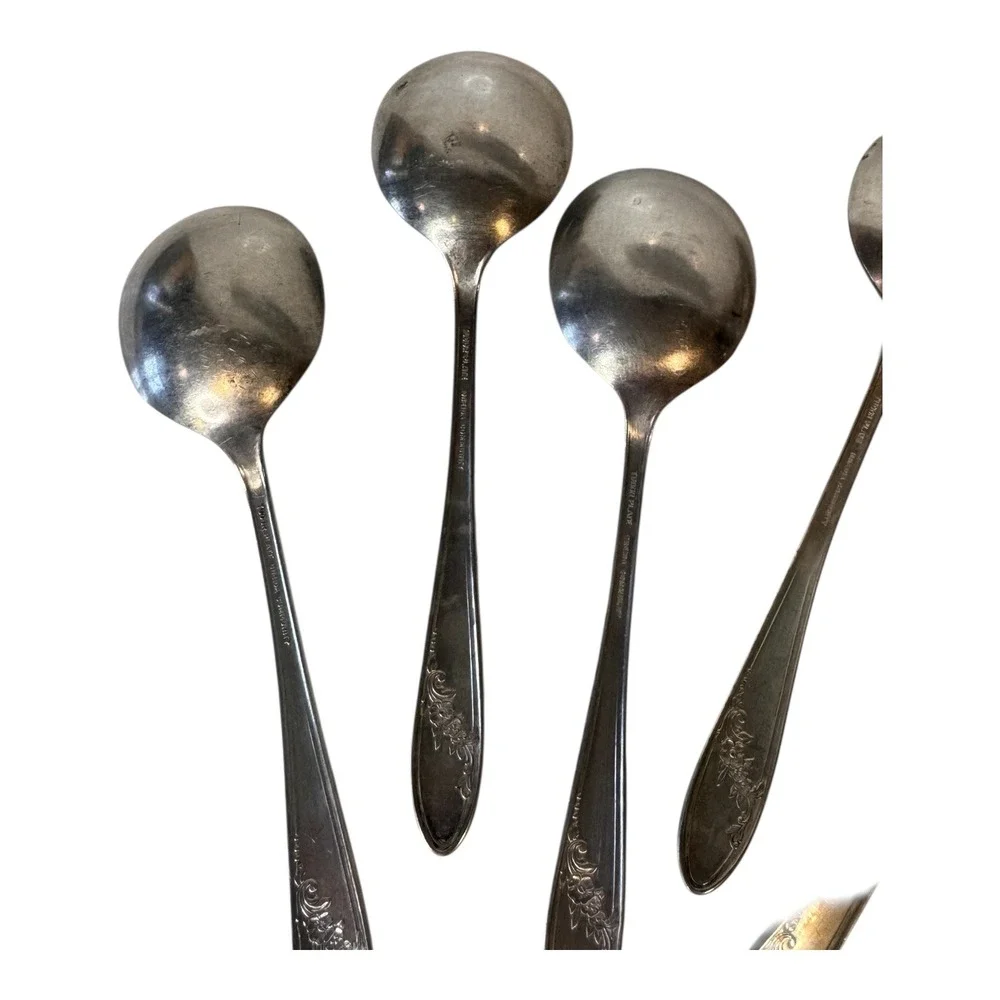 VTG Oneida Community Tudor Silverplate 6 Soup Spoons 1 Pie Server Queen‎ Bess II